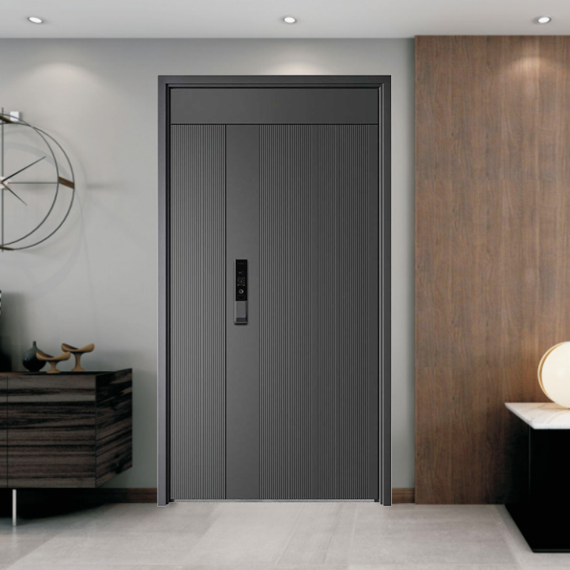 Porte d'entrée ignifuge et isolée en acier double couche